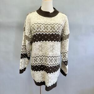 Vintage 90s Basic Editions Brown Fair Isle‎ Mock Neck Sweater Size medium
